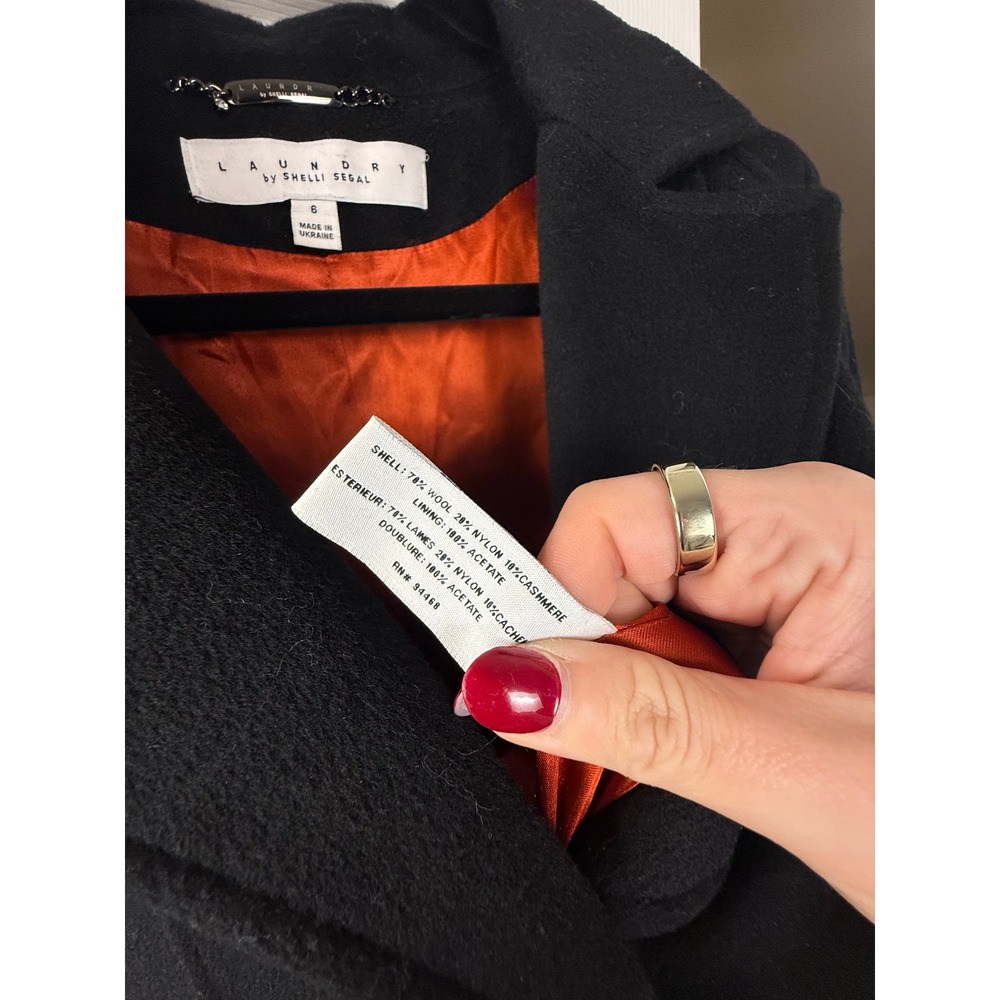 Laundry by Shelli Segal Black Wool Cashmere Long Coat Silver Ornate Buttons 6 - Picture 9 of 9